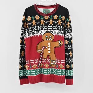UGLY CHRIATMAS SWEATER Mens Size XL Gingerbread Man Oh Snap Candy‎ Cane Crutch